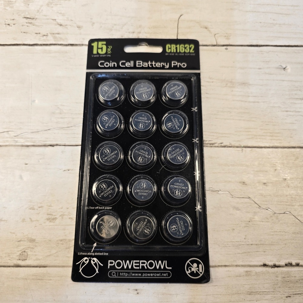 Powerowl CR1632 3V Lithium Coin Cell Battery Pro 15 Pack 10 Year Shelf Life